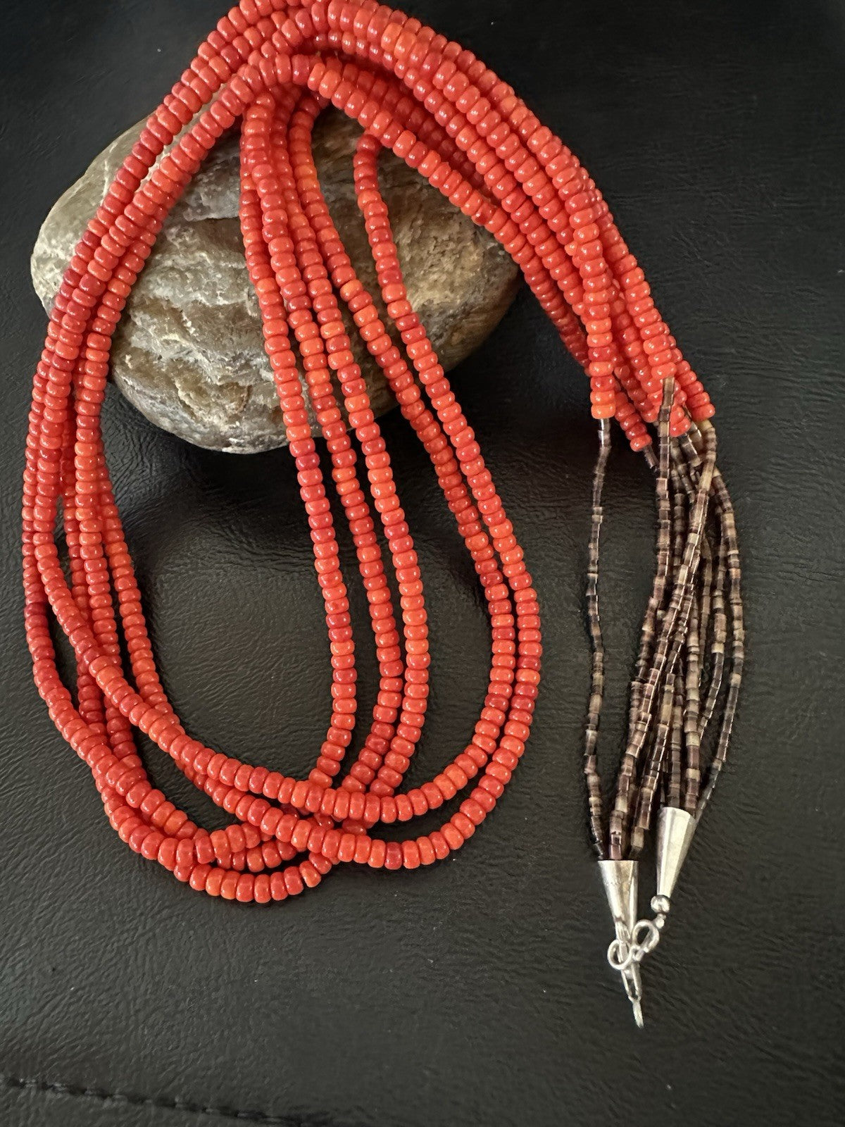 Red Spiny Stabilized 5 Strand Bead Heishi Shell 28” 19396