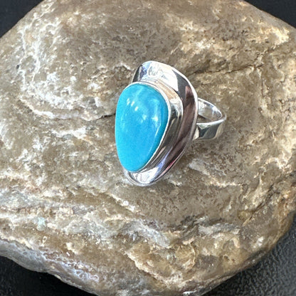Southwestern Sterling Silver Blue Kingman Turquoise Ring Size 8 18519