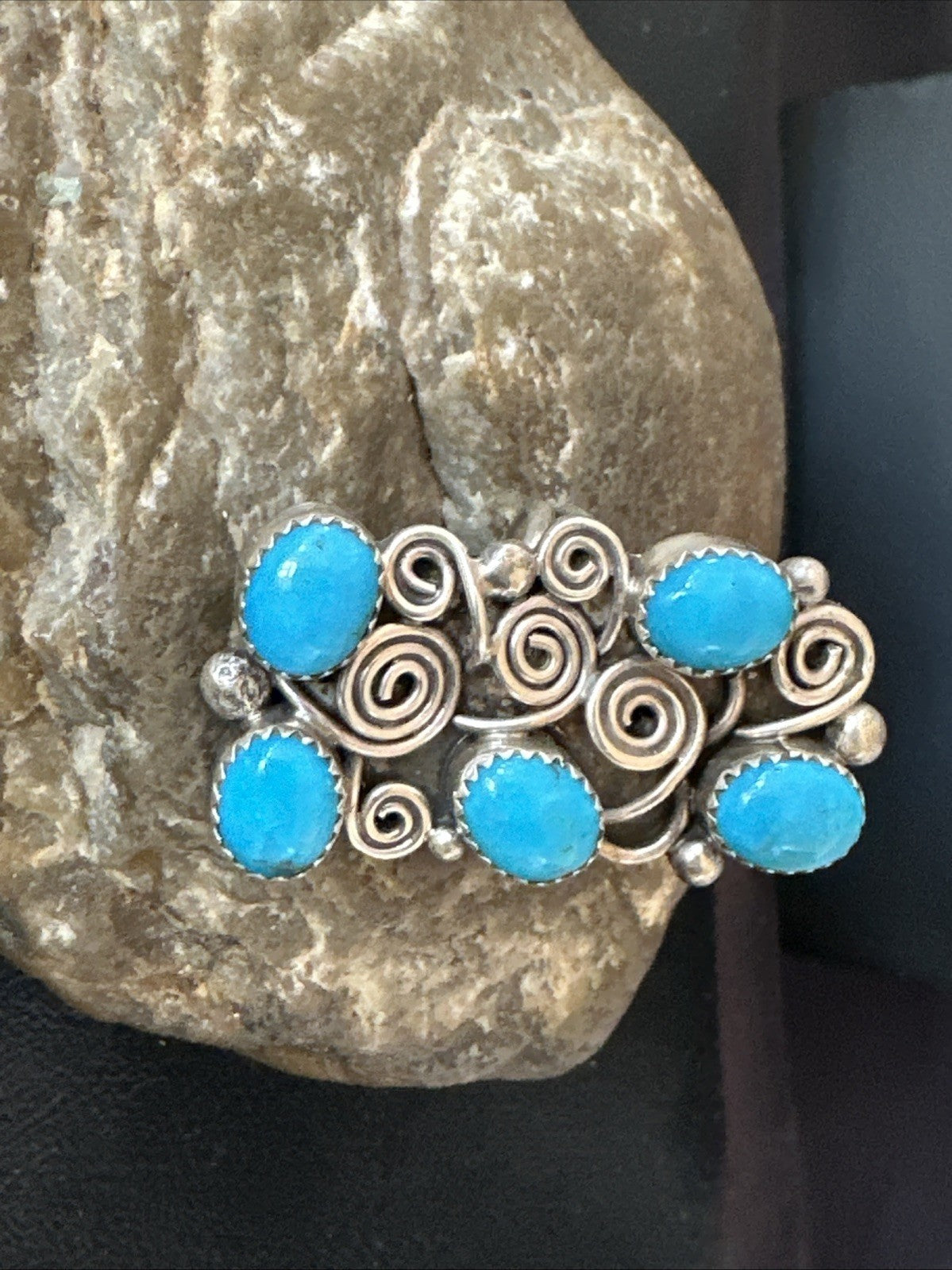Navajo Blue Kingman Turquoise Ring MultiStone Cluster Sz 8 19801