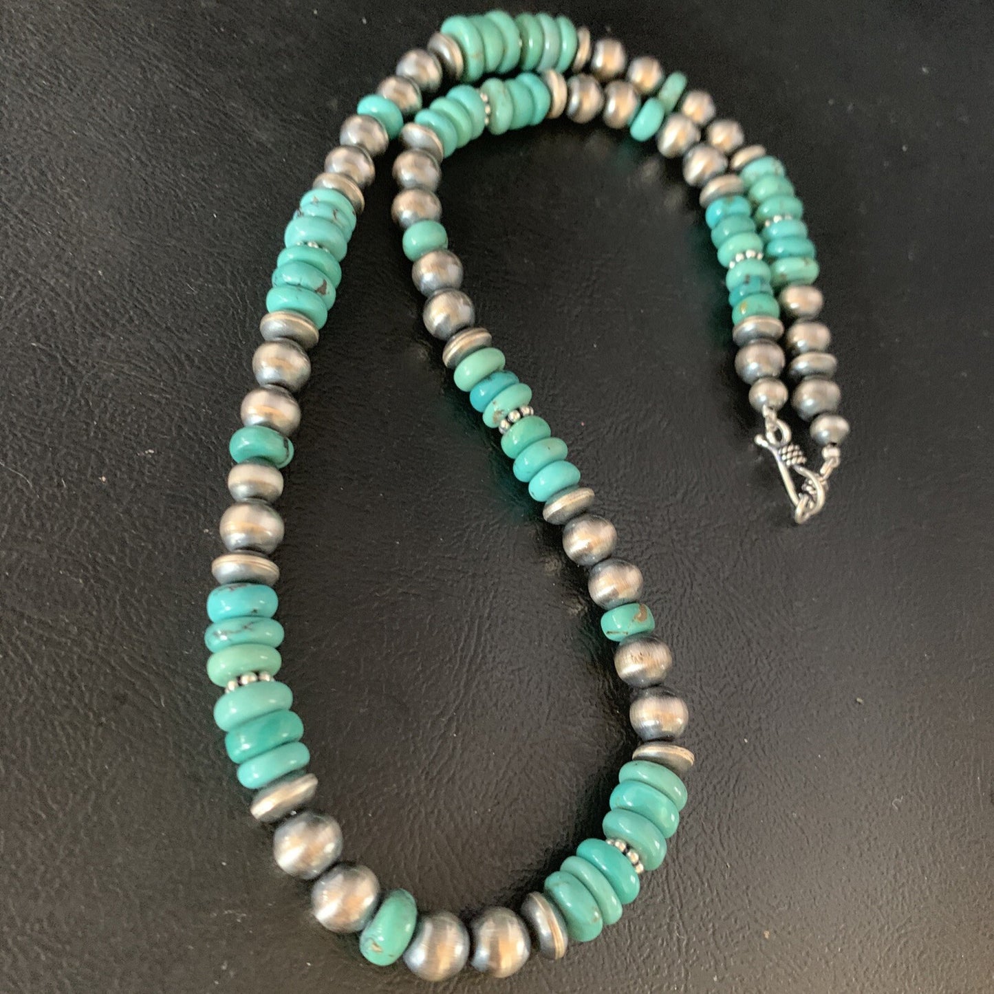 Mens Womens Blue Turquoise Navajo Pearls Sterling Silver Necklace 21" 92507