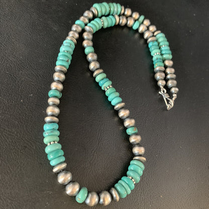 Mens Womens Blue Turquoise Navajo Pearls Sterling Silver Necklace 21" 92507