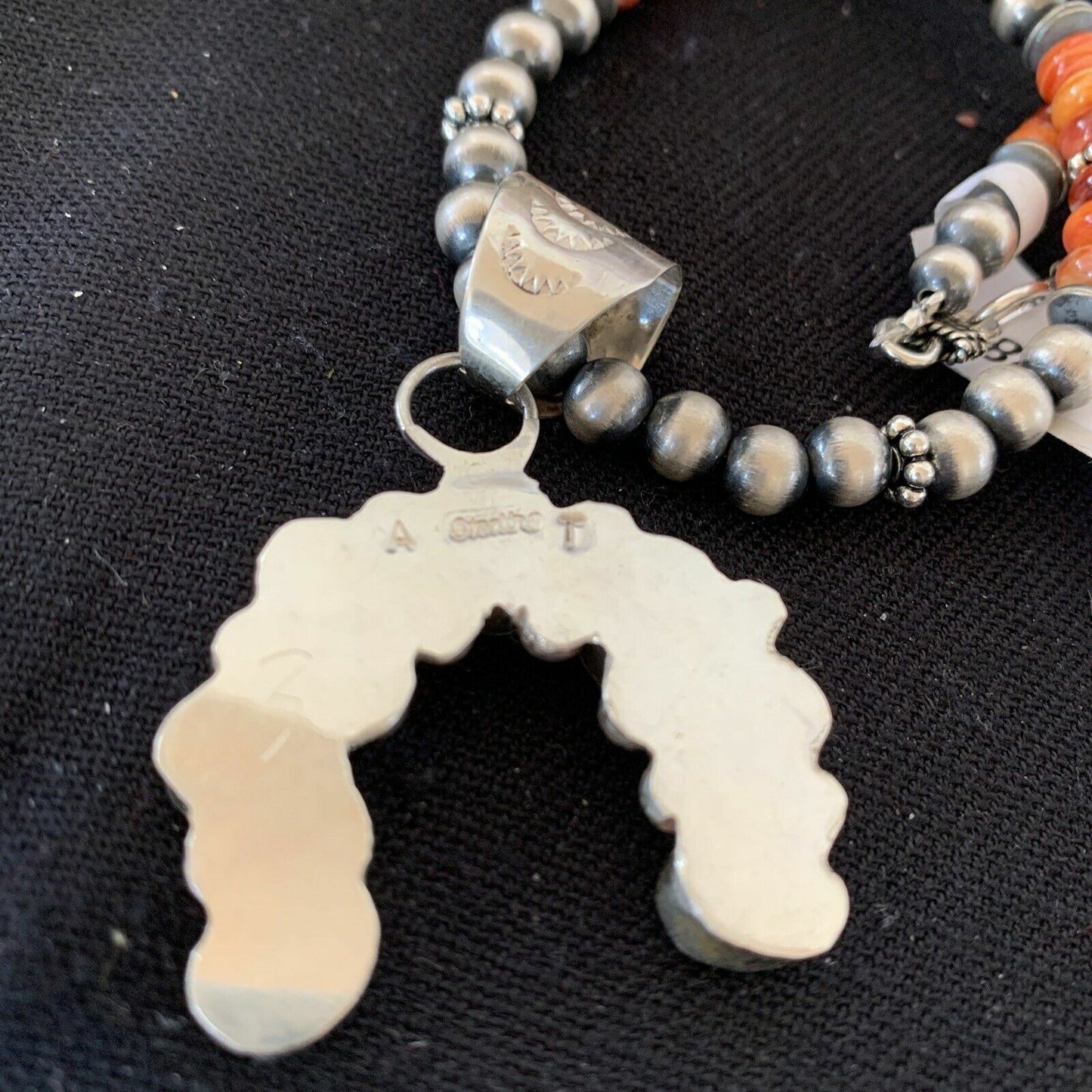 Spiny Oyster Cluster Naja Pendant Navajo Pearls Sterling Silver Necklace 00283