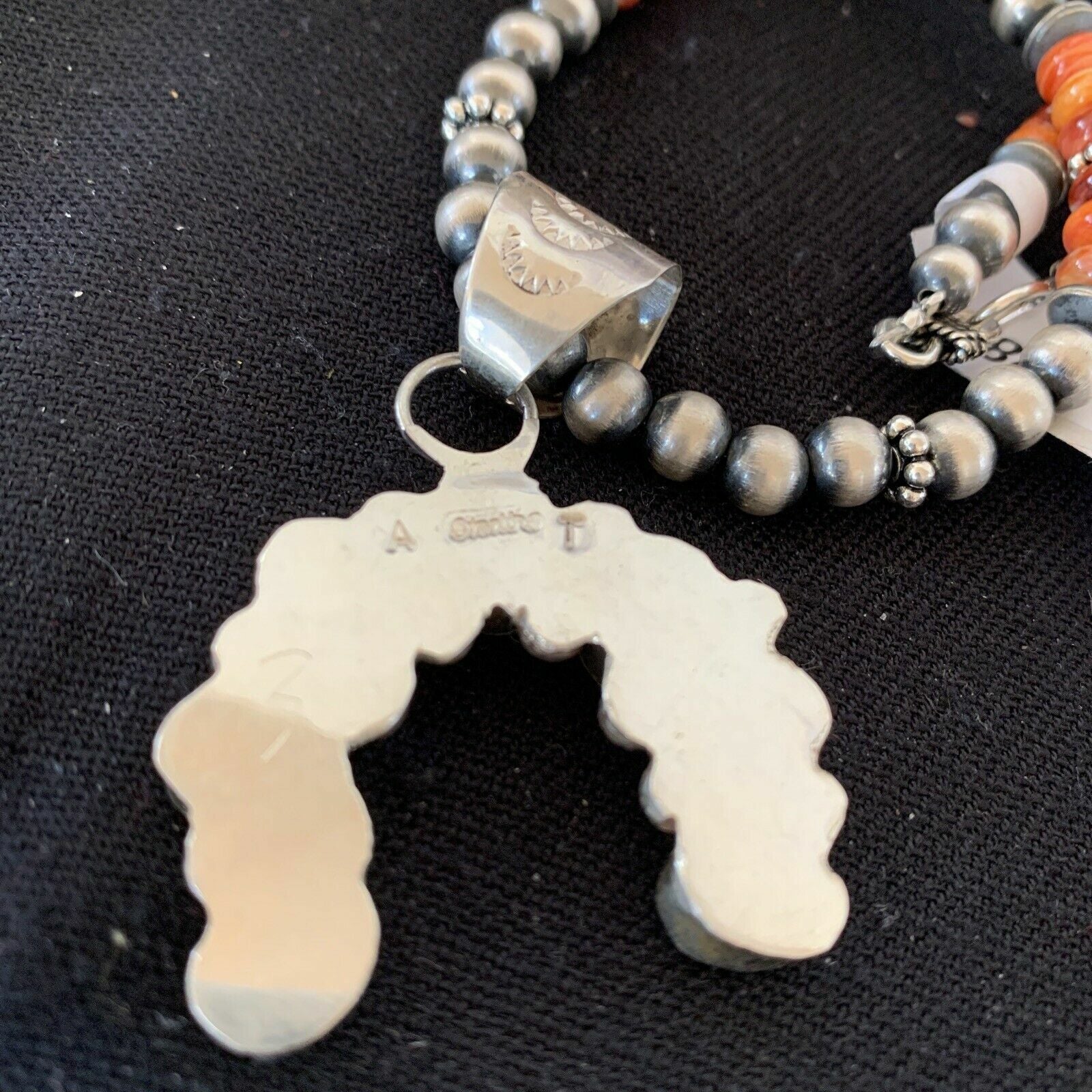 Spiny Oyster Cluster Naja Pendant Navajo Pearls Sterling Silver Necklace 00283
