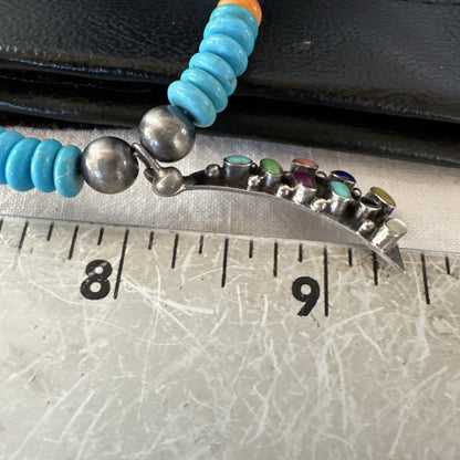 Multicolor Turquoise Spiny Navajo Sterling Silver Cluster Pendant Necklace 19650