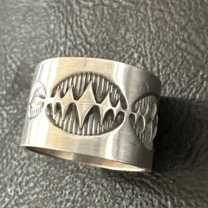 Mens Women Wedding Wide Band Navajo Stamped Sterling Silver Ring Size 7 17999