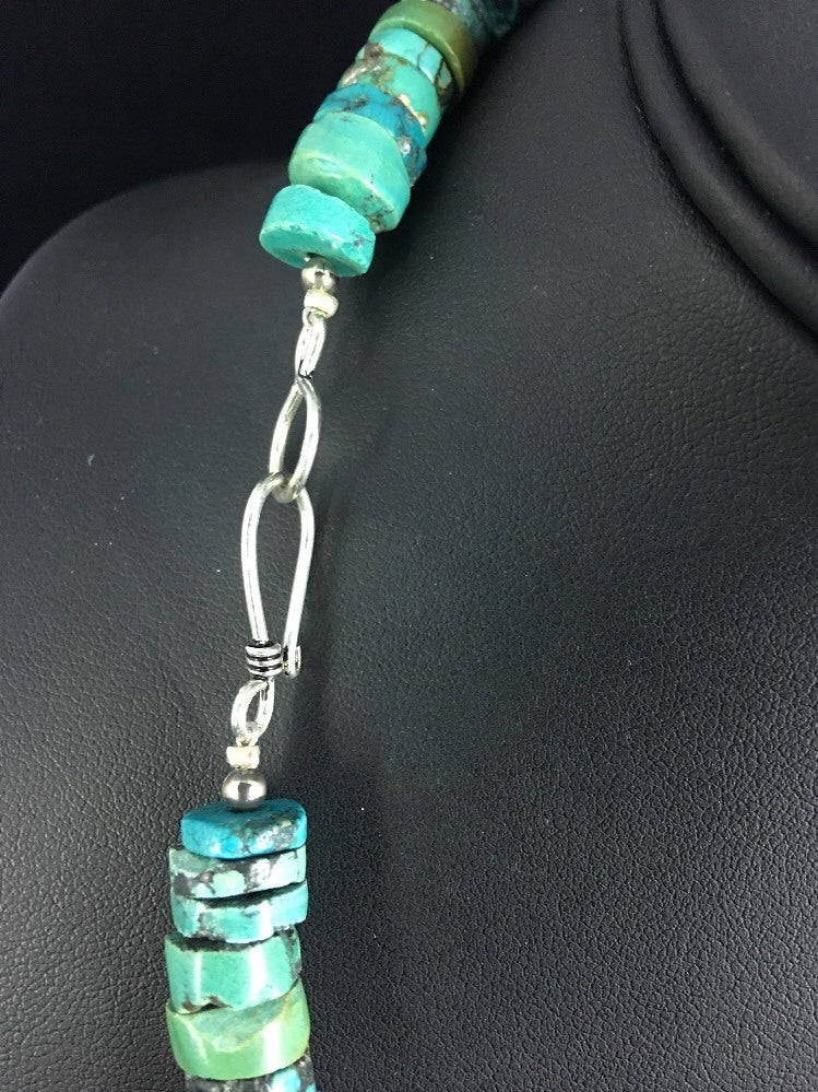 Turquoise Bead 8 mm Heishi Navajo Sterling Silver Necklace 20” 1135
