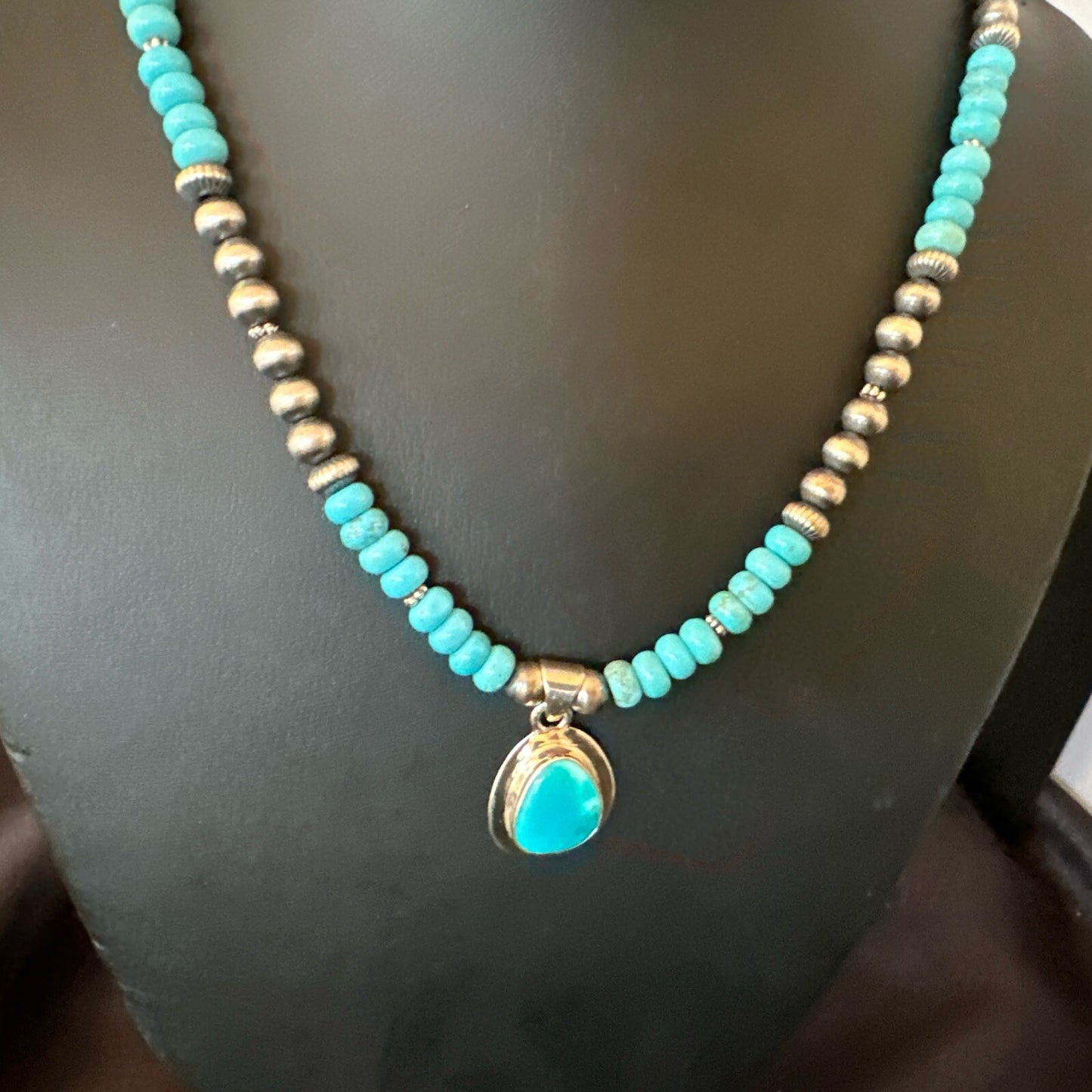 WoMens Blue Kingman Turquoise Pendant Navajo Sterling Silver Necklace 21" 18422