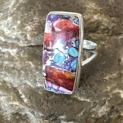 Blue Turquoise Spiny Oyster Southwestern Sterling Silver Ring Size 7 18491