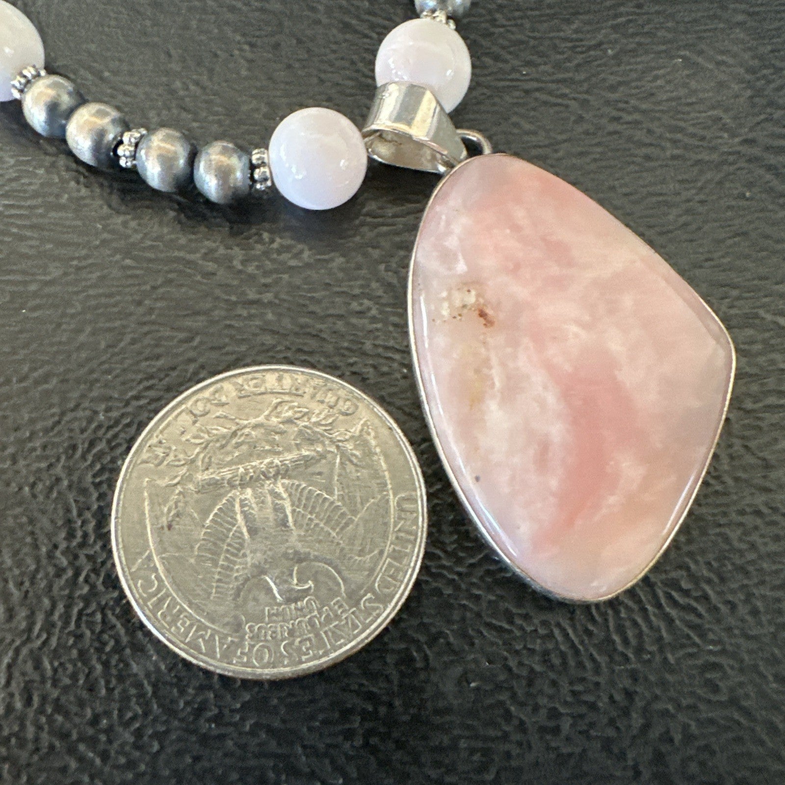 Southwestern Sterling Silver Pink Queen Conch Bead Necklace Pendant 20" 19556