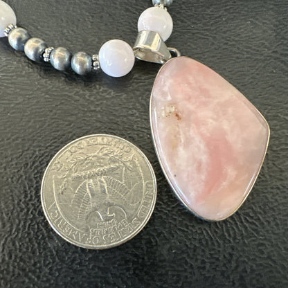 Southwestern Sterling Silver Pink Queen Conch Bead Necklace Pendant 20" 19556
