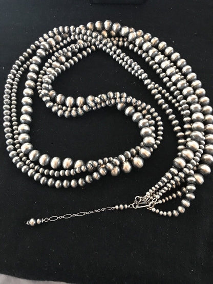 Native American Navajo Pearls Sterling Silver Bead Necklace 60” Long 3 Strands
