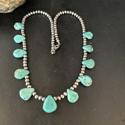 20in Teardrop Navajo Pearls Sterling Silver Blue Turquoise Necklace 14733
