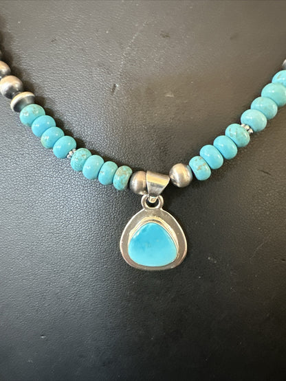 WoMens Blue Kingman Turquoise Pendant Navajo Sterling Silver Necklace 21" 17959