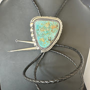 Men's Blue Green Royston Turquoise Bolo Tie Navajo | Sterling Silver | Authentic Native American Handmade | 19593
