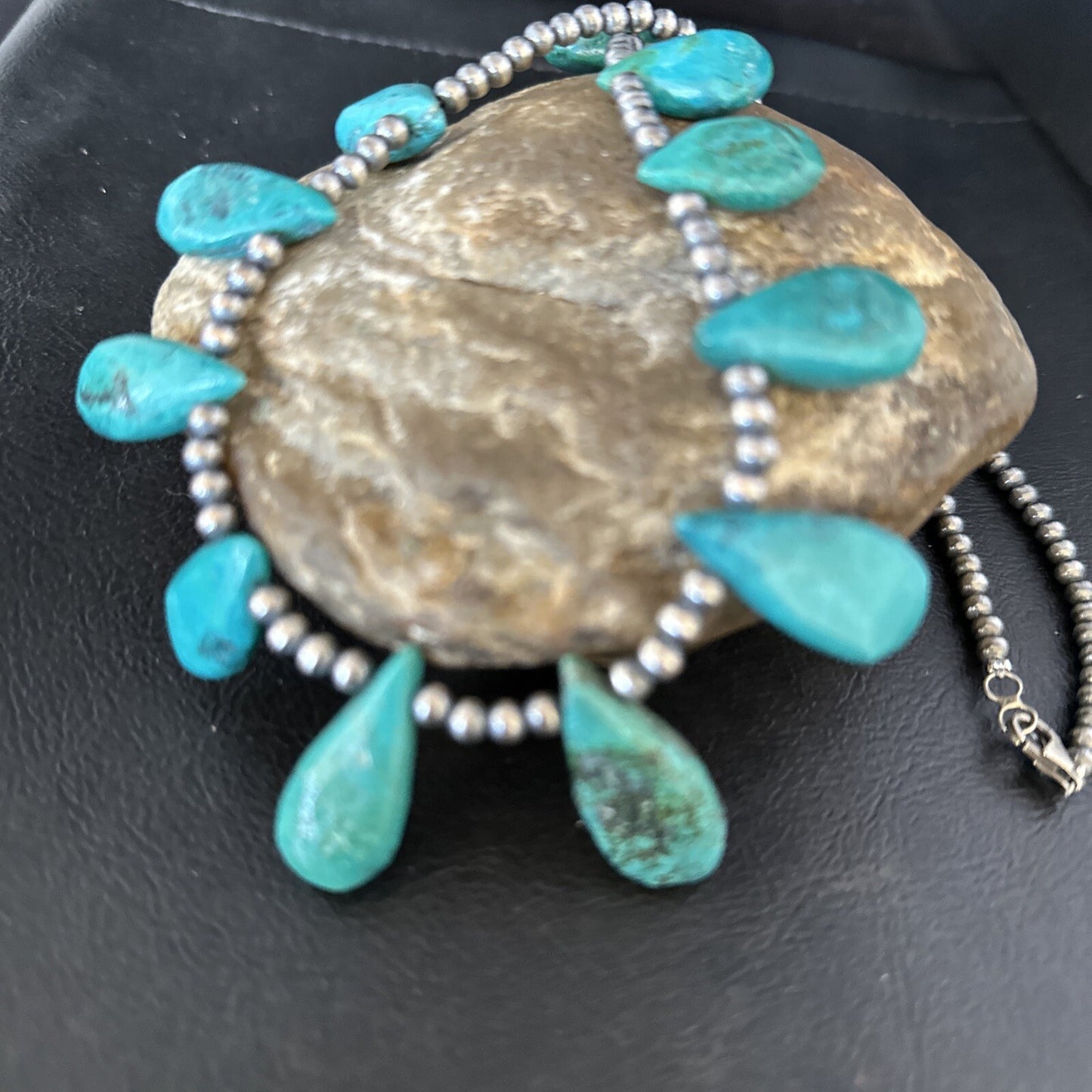 Sterling Silver Beads Blue Turquoise Necklace 14298