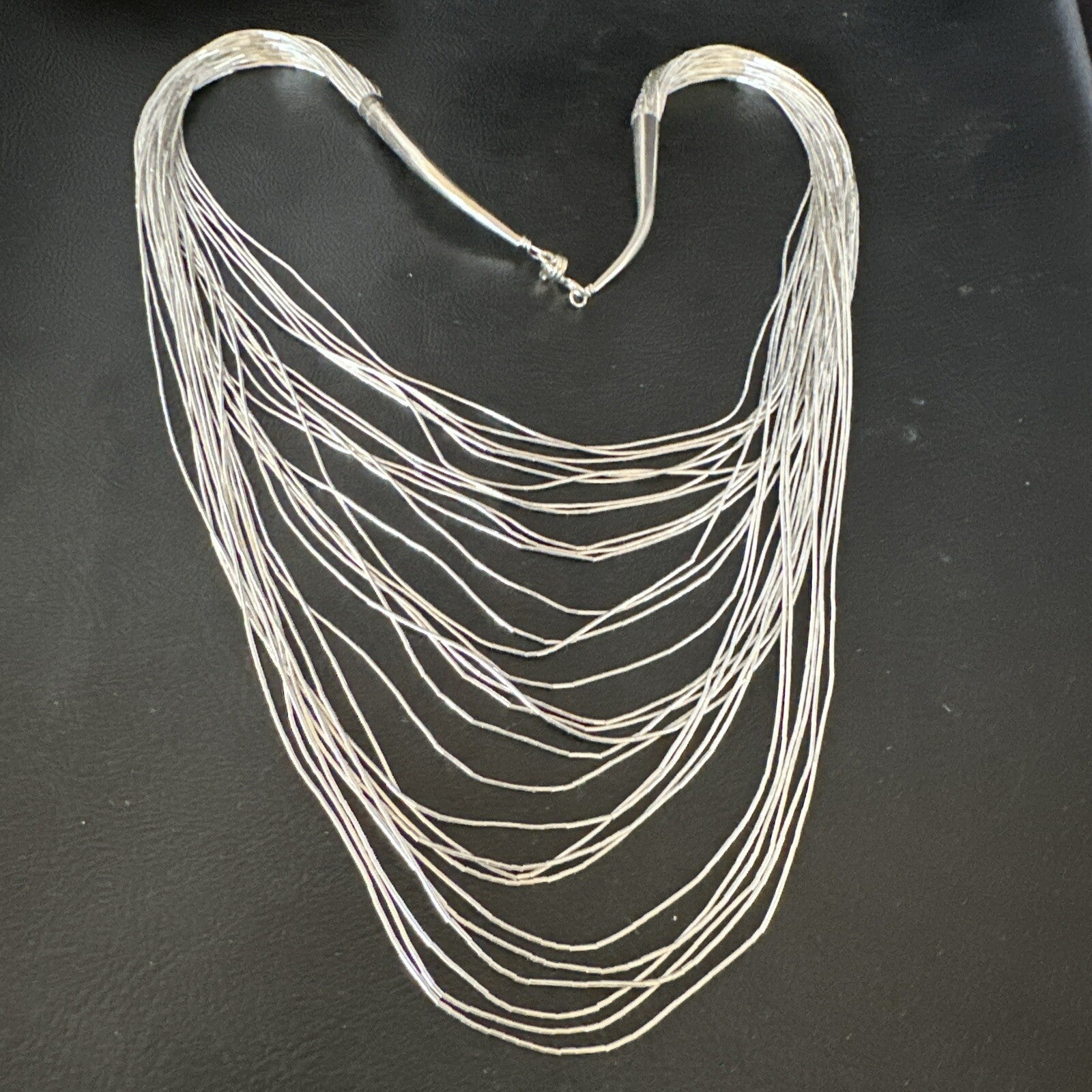 Graduated Bib Heishi Liquid All Sterling Silver 30S Necklace 24" 17243