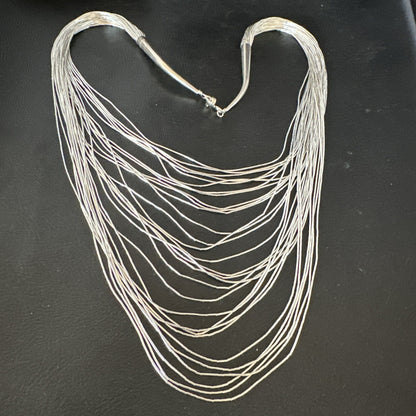 Graduated Bib Heishi Liquid All Sterling Silver 30S Necklace 24" 17243