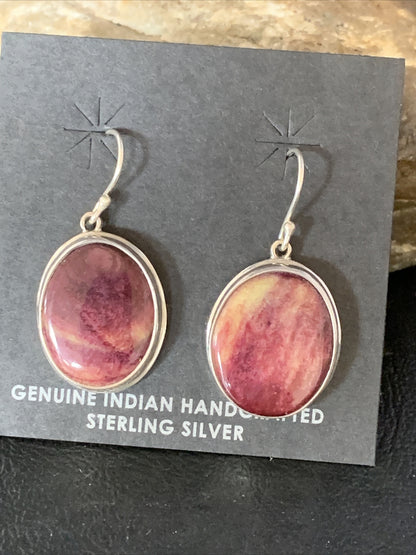 Purple Spiny Oyster Navajo Sterling Silver Dangle Earrings 1" 13786