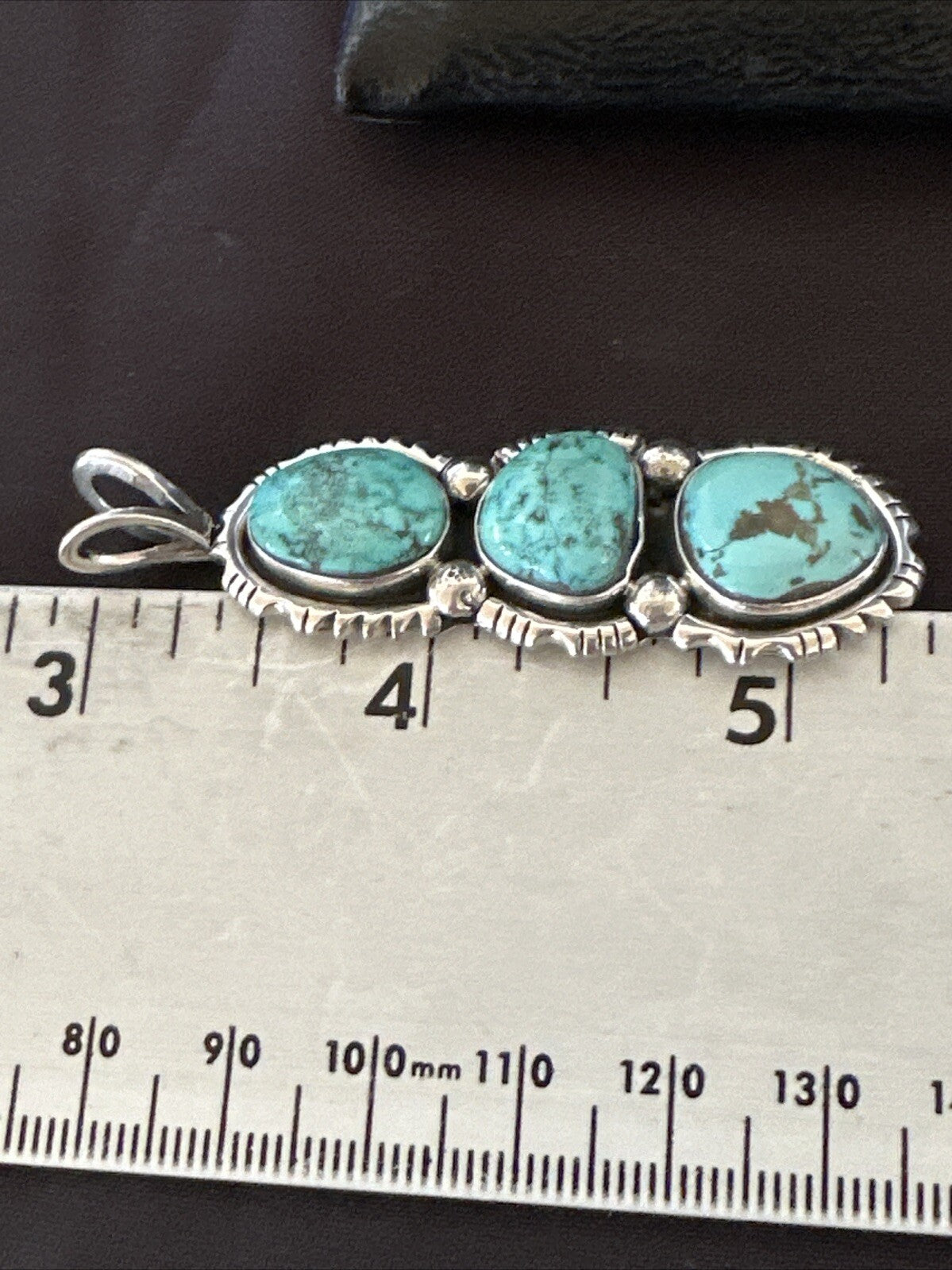 Blue Turquoise 3 Stone Navajo Sterling Silver Cluster Pendant Only 18309