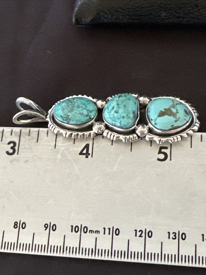 Blue Turquoise 3 Stone Navajo Sterling Silver Cluster Pendant Only 18309