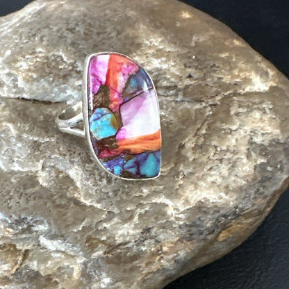 Blue Turquoise Spiny Oyster Navajo Sterling Silver Ring Size 8 18249