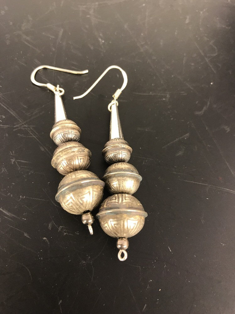Handmade Native American Sterling Silver Beaded Earrings 1.5” 10053