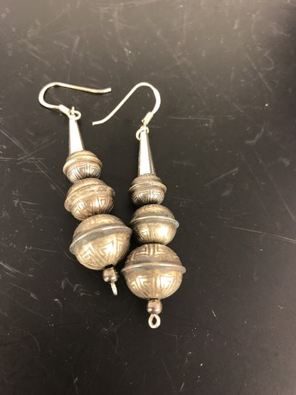 Handmade Native American Sterling Silver Beaded Earrings 1.5” 10053