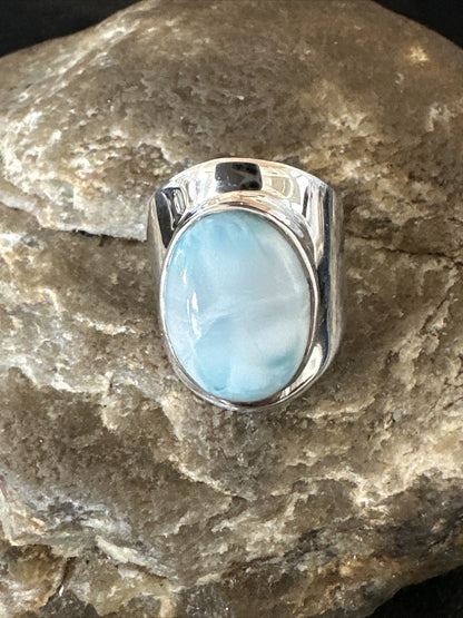 Womens Blue Larimar Navajo Sterling Silver Ring Size 5 17676