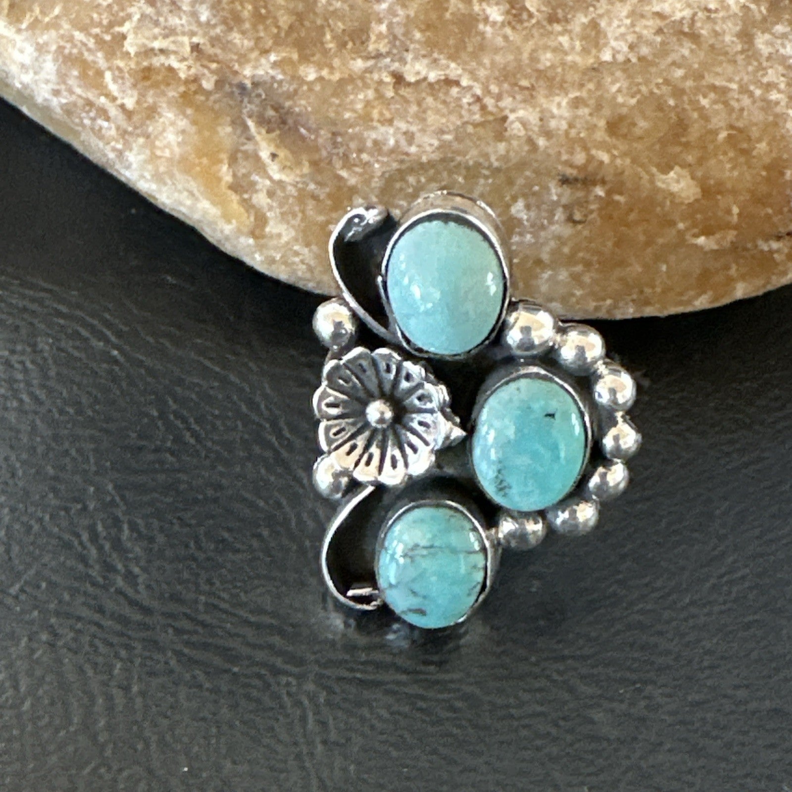 Yazzie Ring Blue Turquoise Navajo Sterling Silver Cluster Size 9 19217