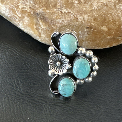 Yazzie Ring Blue Turquoise Navajo Sterling Silver Cluster Size 9 19217