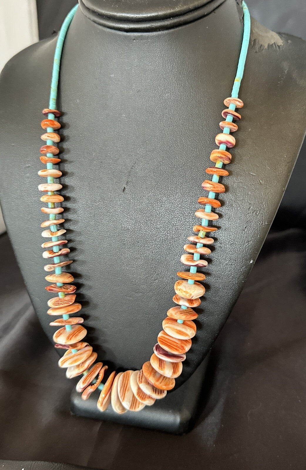 Orange Spiny Oyster Turquoise Navajo Pearls Sterling Silver Necklace 25" 18066