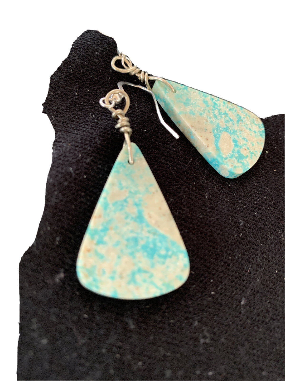 Navajo Slab Turquoise Sterling Silver Dangle Earrings 10125