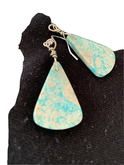 Navajo Slab Turquoise Sterling Silver Dangle Earrings 10125