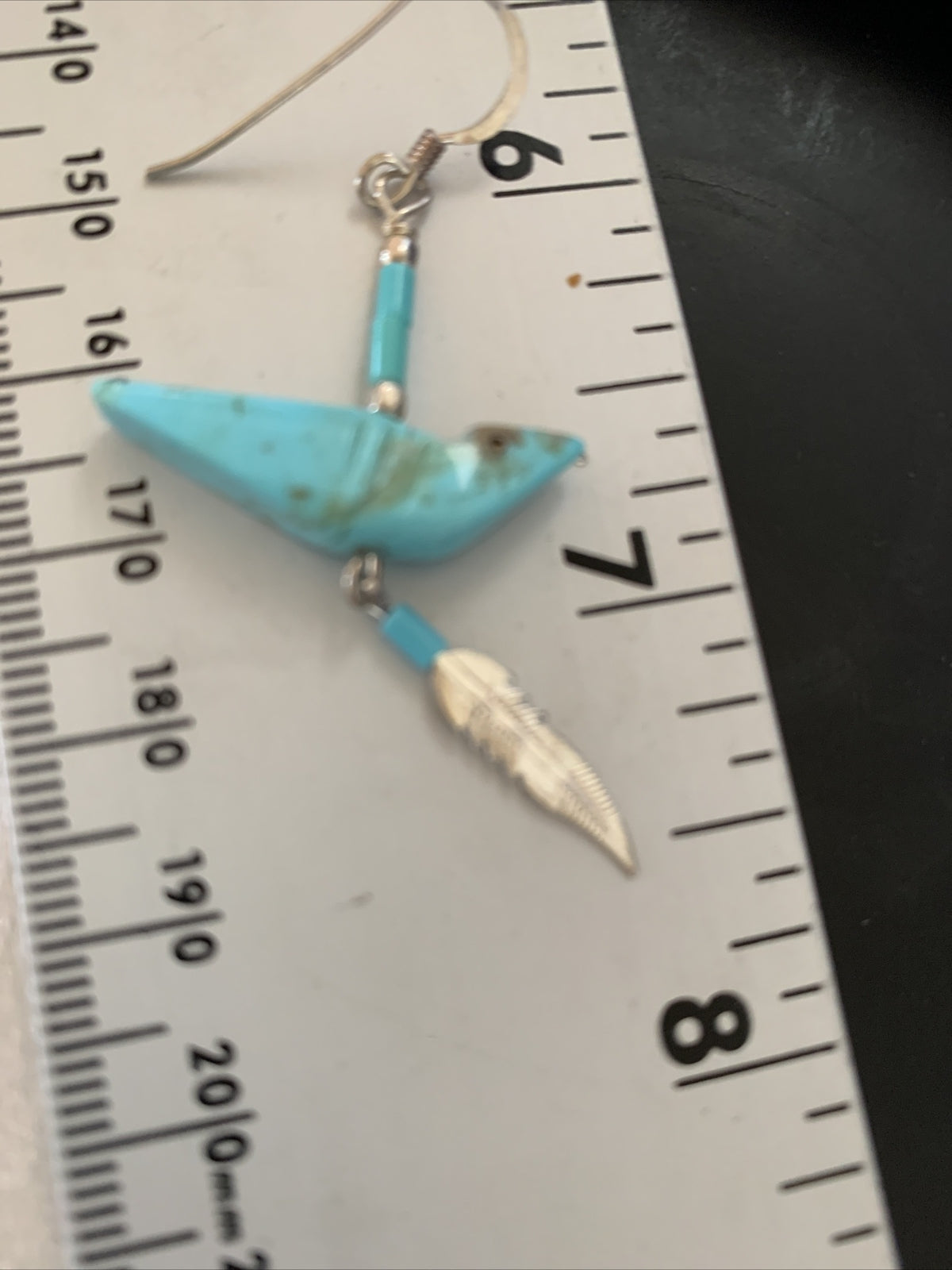 Native American Navajo Blue Turquoise Fetish Sterling Silver Earrings 1.5" 13055