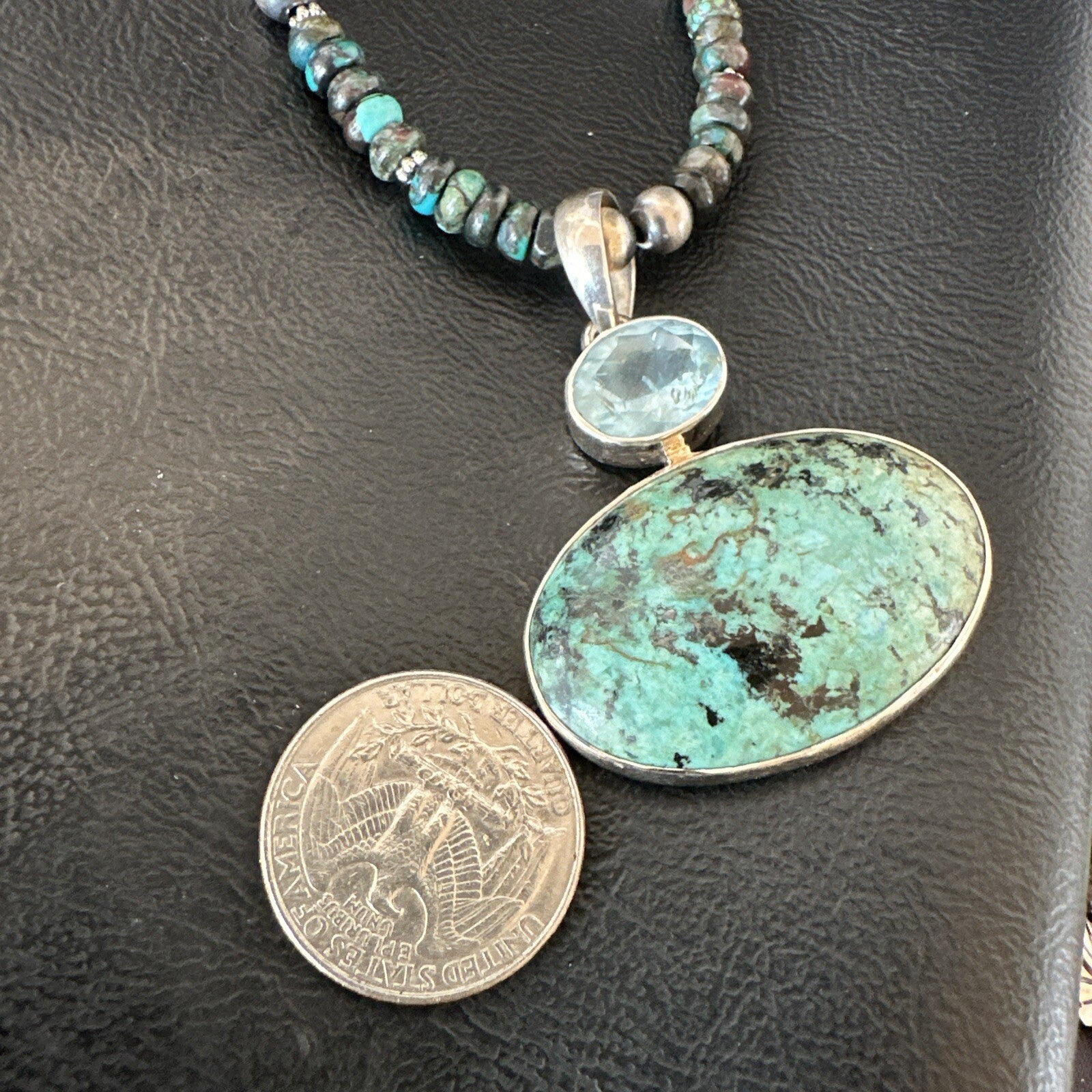 Mens Blue Spiderweb Turquoise Pendant Navajo Sterling Silver Necklace 18068