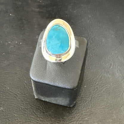 Southwestern Sterling Silver Blue Kingman Turquoise Ring Size 9 18527