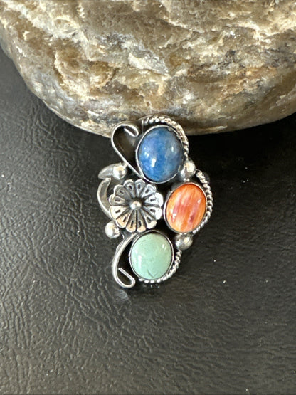 Multicolor Ring Turquoise Spiny Navajo Sterling Silver Cluster Size 9 19187