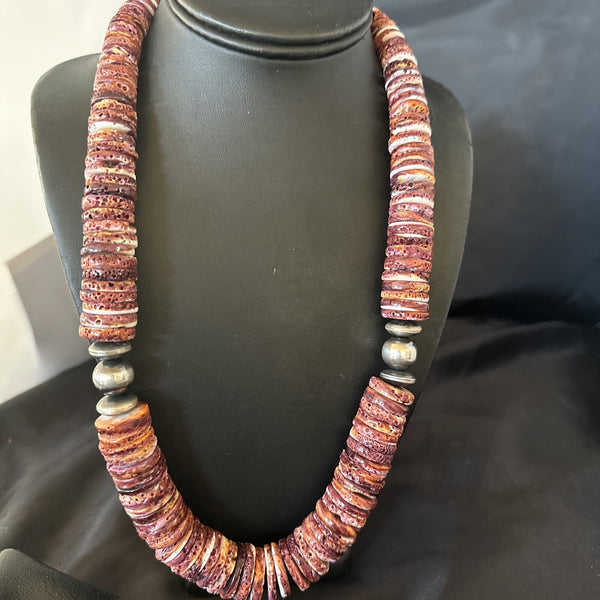 Purple Spiny Oyster Navajo Necklace 23" | Sterling Silver | Authentic Native American Handmade | 18358