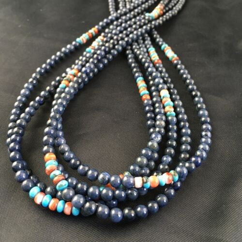 Navajo Dumortierite Turquoise Necklace 5 Strand Sterling Silver 21" 10243