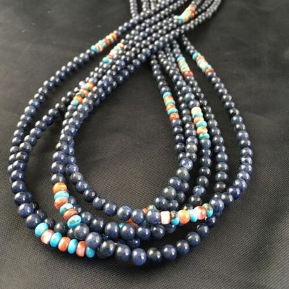 Navajo Dumortierite Turquoise Necklace 5 Strand Sterling Silver 21" 10243