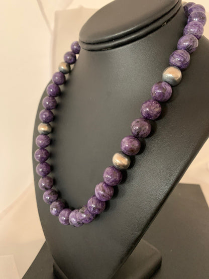 Purple Stone Bead Navajo Pearls Sterling Silver Necklace 04660