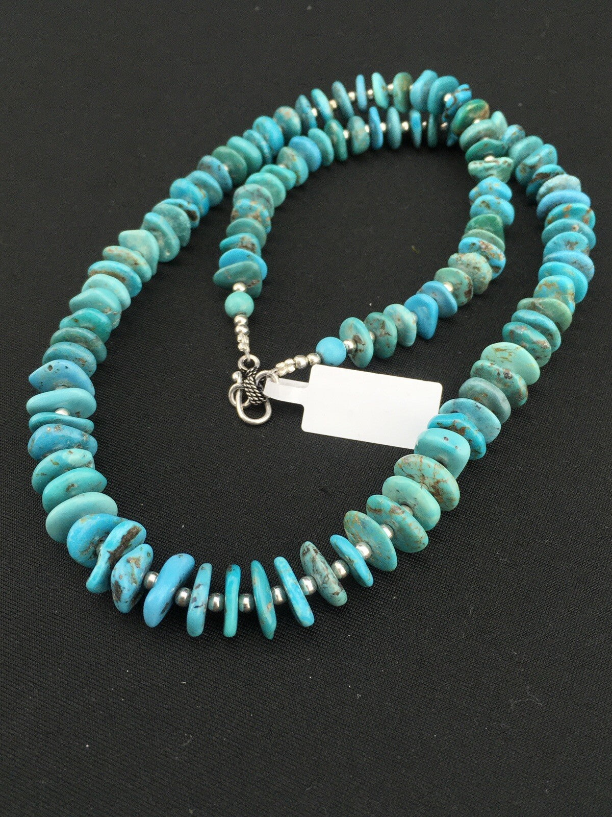Blue Turquoise Graduated Navajo Pearls Sterling Silver Necklace 23" 01348