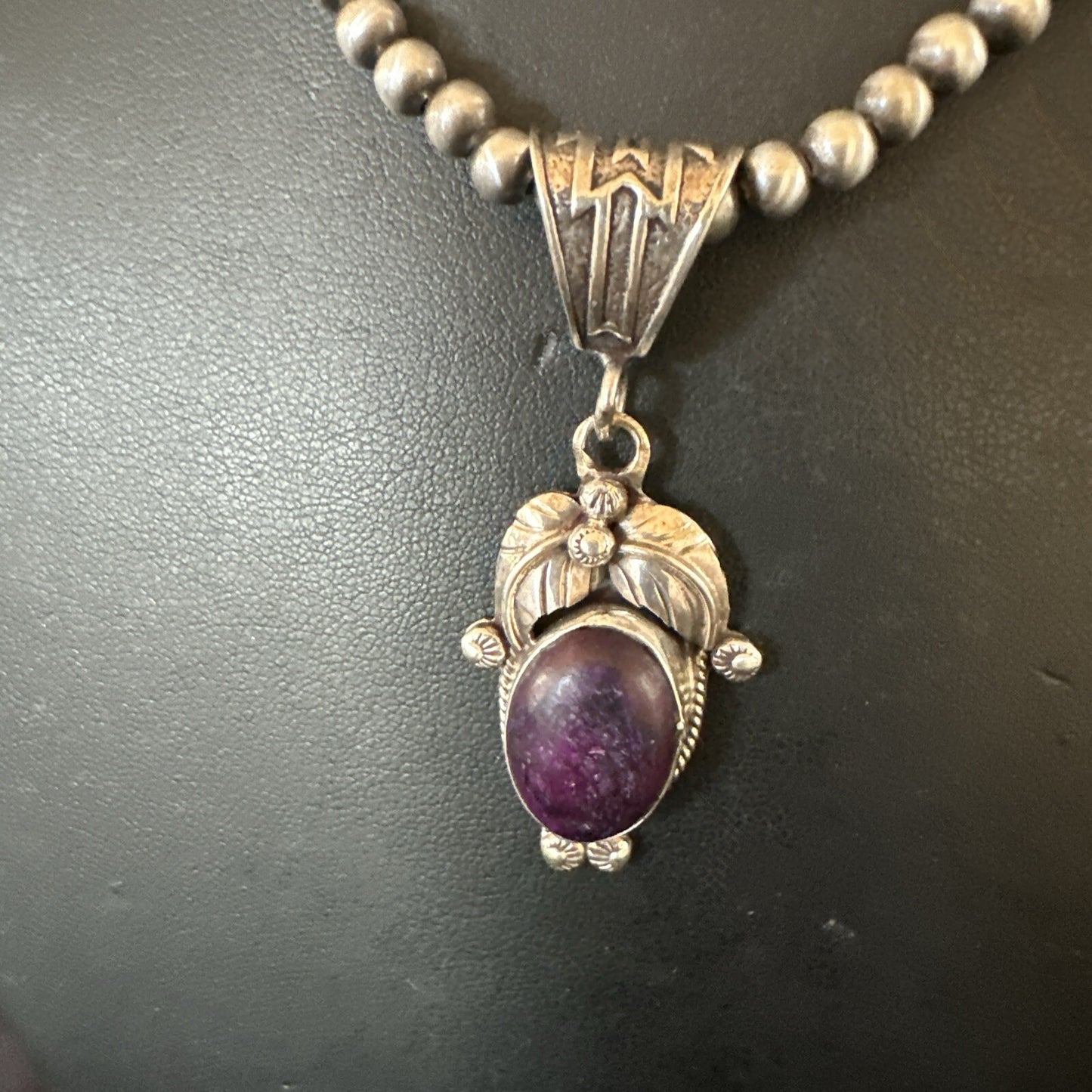 Purple Stone Pendant Navajo Pearls Sterling Silver Necklace 20” 18181
