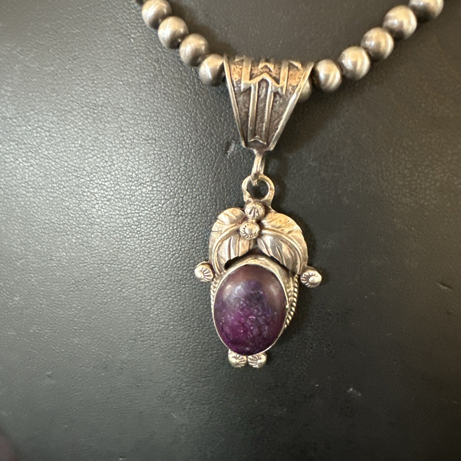 Purple Stone Pendant Navajo Pearls Sterling Silver Necklace 20” 18181