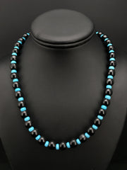 Black Onyx Blue Turquoise Bead Navajo Necklace | Sterling Silver | Authentic Native American Handmade | 15229