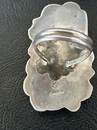 Old Pawn Spiny Oyster Coral Navajo Sterling Silver Cluster Ring Sz 6 19762