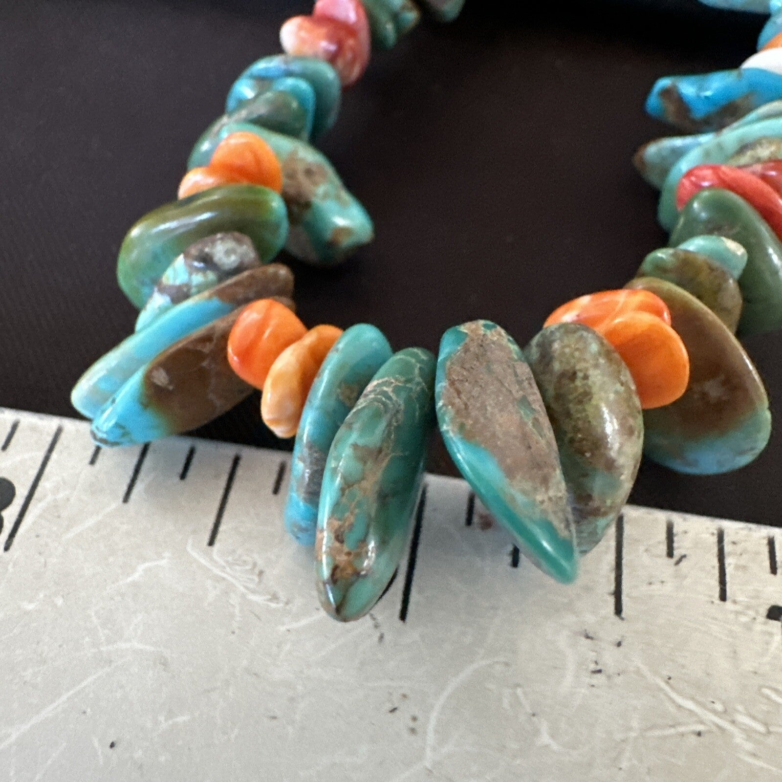 Green Turquoise Orange Spiny Oyster Nugget Sterling Silver Necklace 22” 18162