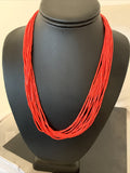Red Coral Stabilized Heishi 10 Strands Necklace 20" | Sterling Silver | Authentic Native American Handmade | 14817