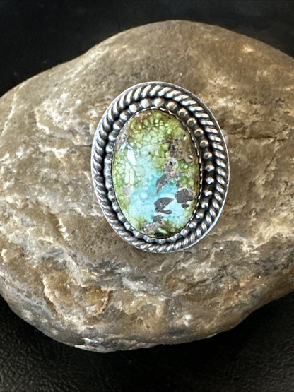 Navajo Sterling Silver Green Royston Turquoise Ring Size 9 19619