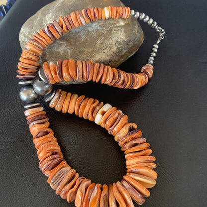 Orange Purple Spiny Oyster Navajo Pearls Sterling Silver Necklace 21" 12736